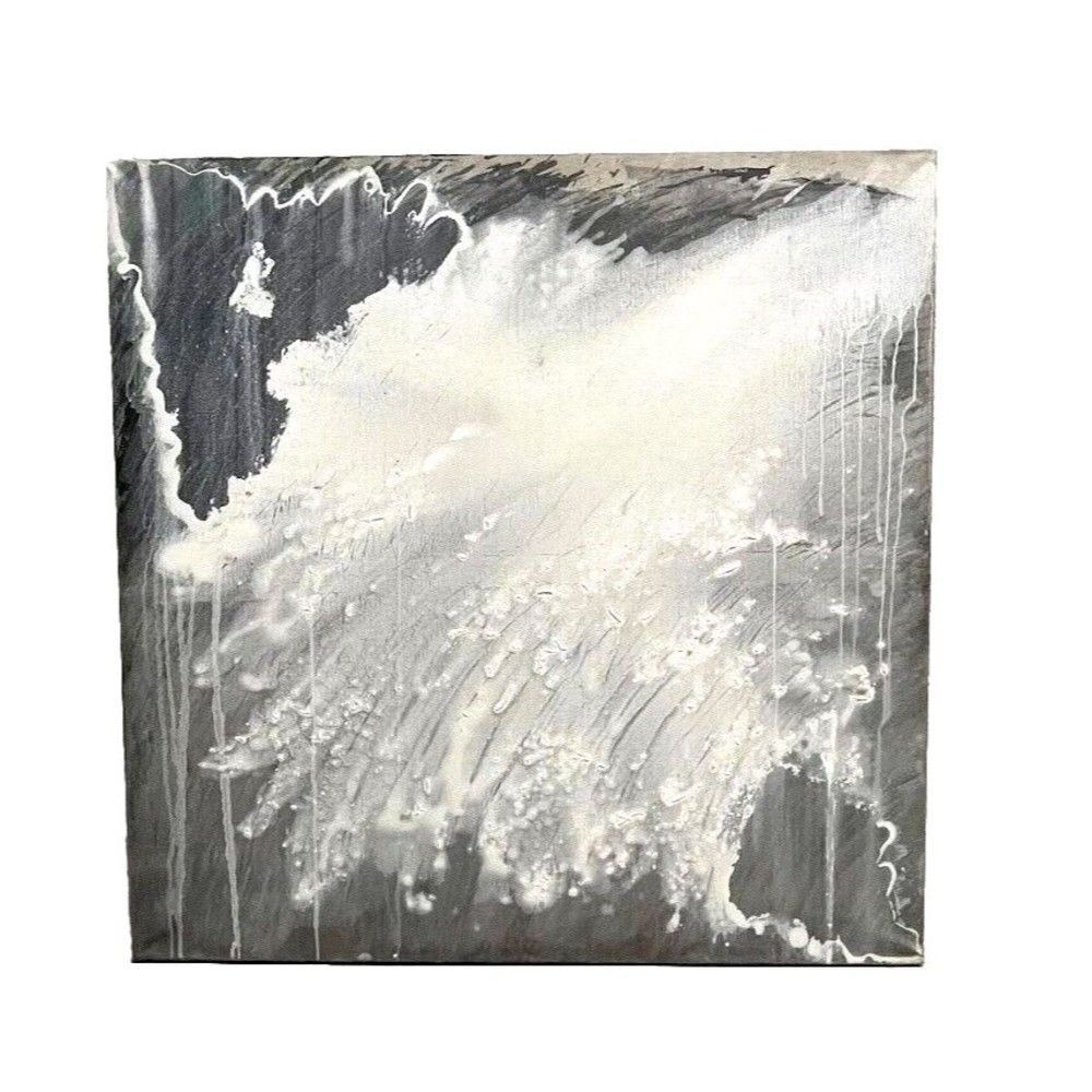 J. I.G. Vintage Abstract Oil on Canvas Painting Snow Black White 39in x 39 in